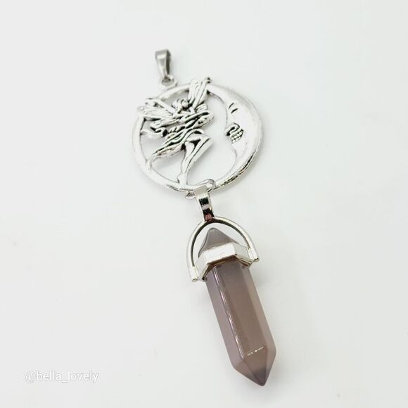 Gray Agate Gemstone Moon Goddess Pendant Reiki Healing Amulet Fairy - Picture 1 of 3